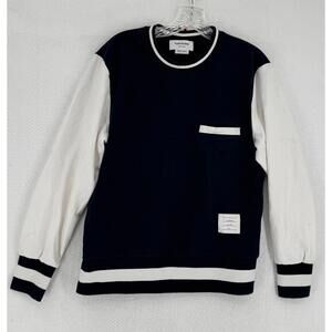 Thom Browne Mens Blue White Colorblock Long Sleeve Sweatshirt Sz 2 US M
